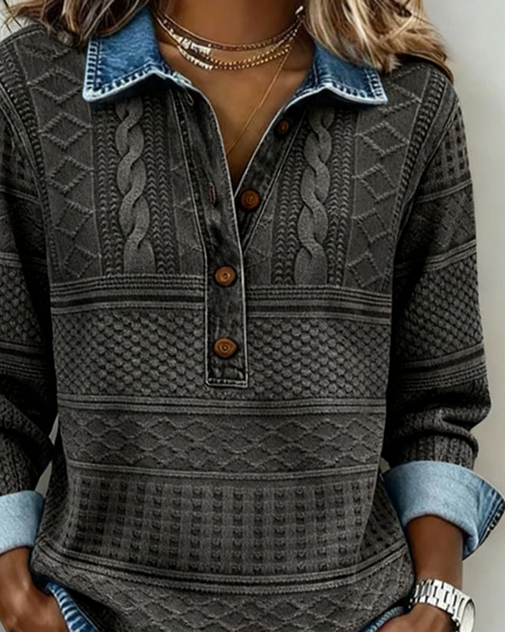 SOFIA – Felpa in Maglia Intrecciata con Dettagli in Denim