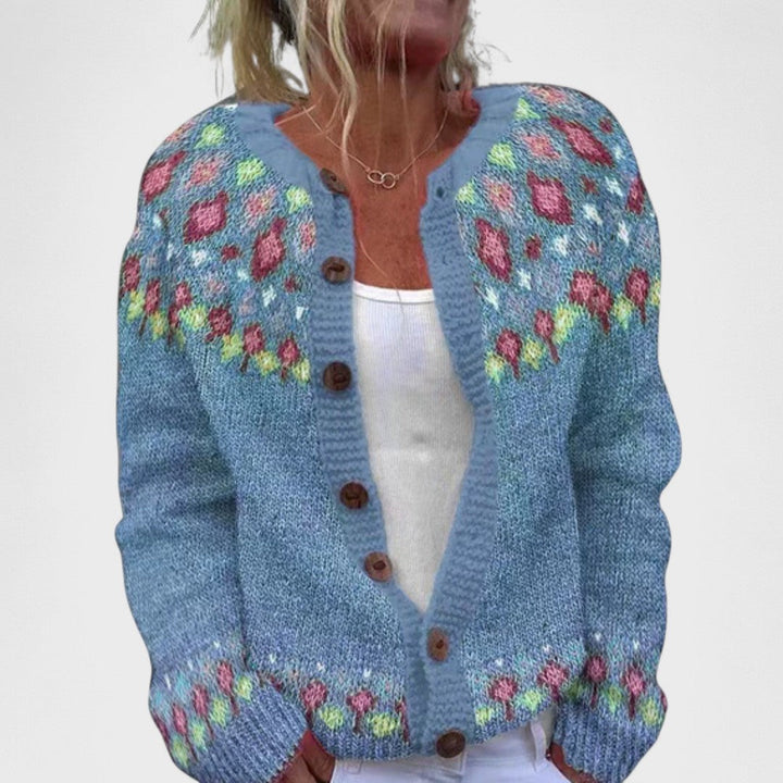 Lianne Azzurro Polvere – Cardigan a maglia larga a fantasia chic