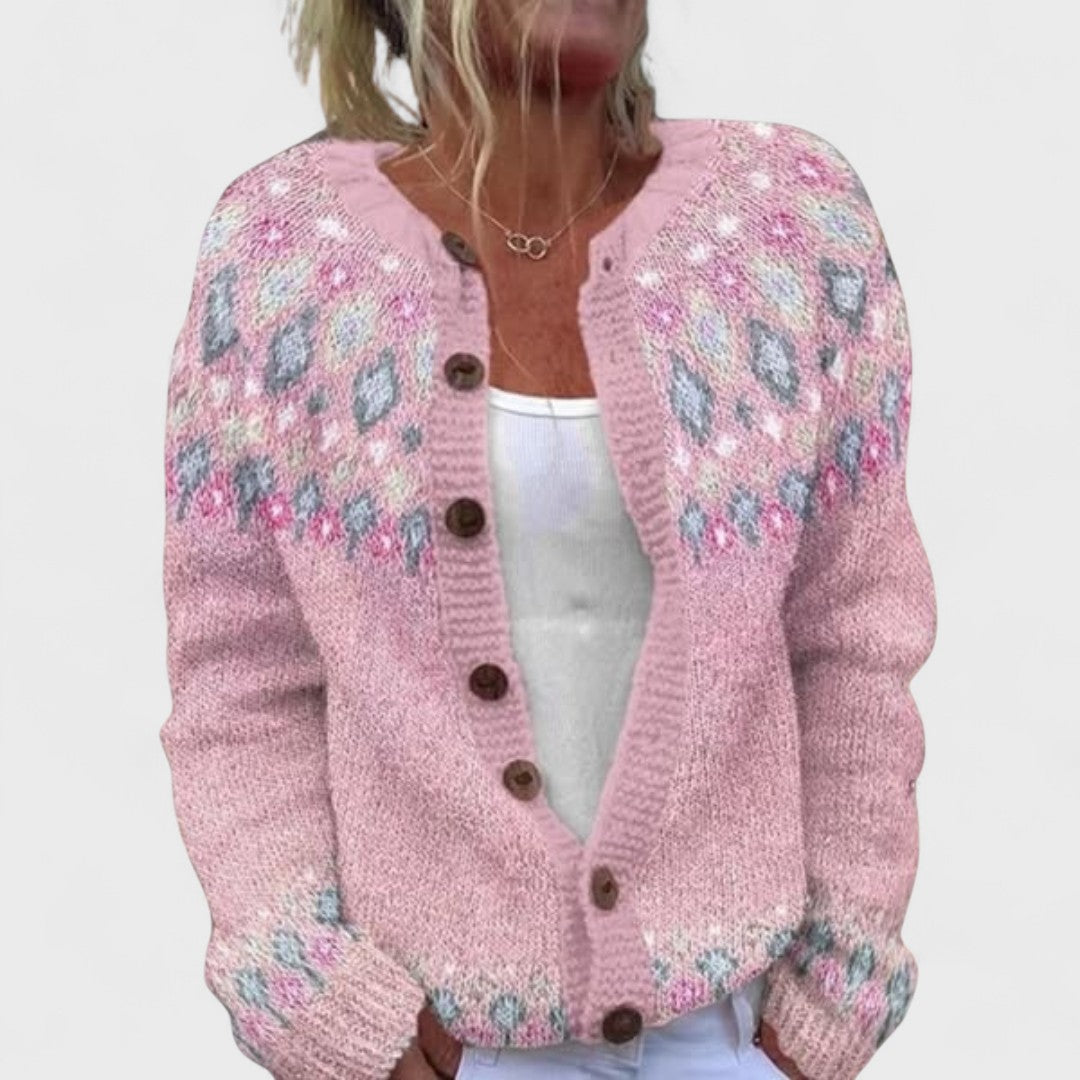 Lianne Azzurro Polvere – Cardigan a maglia larga a fantasia chic