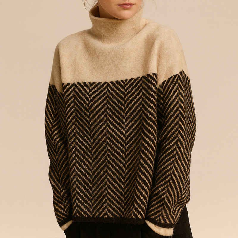 Maglione Donna con Motivo Chevron a Collo Alto